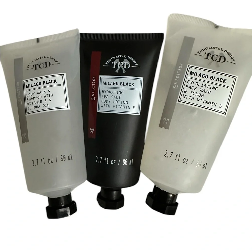 BUNDLE 3 TCD Tri-Coastal Design Milagu Black 3 Shampoo, Face Wash & Lotion New